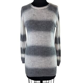 Pure DKNY Alpaca Wool Blend Gray Striped Loose Knit Lightweight Sweater S Small
